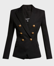 BALMAIN DOUBLE BREASTED BLAZER JACKET GOLD BUTTONS WOMENS BLACK SIZE 34 NEW BNWT