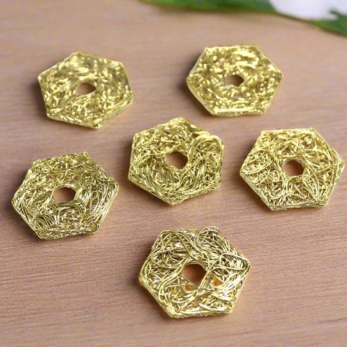 10 piezas cuentas de malla de alambre doradas 26x26 mm - Imagen 7 de 8