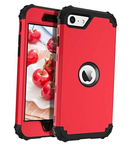 for iPhone SE 2022 Case, Phone Case iPhone SE 2020, Heavy Duty 3 in Red/Black