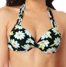 Salt Cove Juniors' Daisy Strappy Underwire Push-up Bikini Top, Black, Small