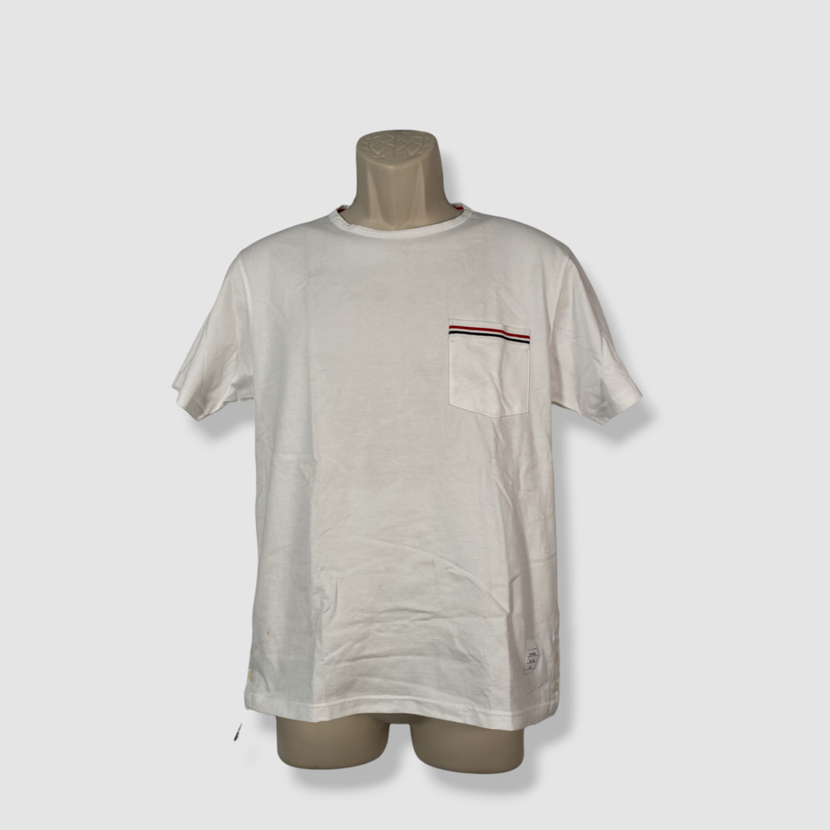 $350 Thom Browne Men's White Striped Crewneck Short Sleeve