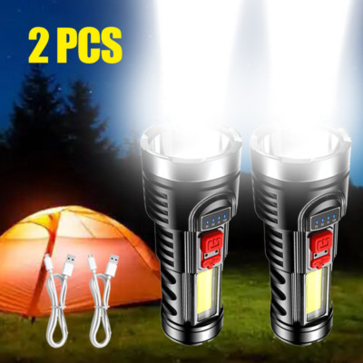 2x4 LED Rechargeable Multi-Function COB Flashlights - Super Bright, Dual Pack