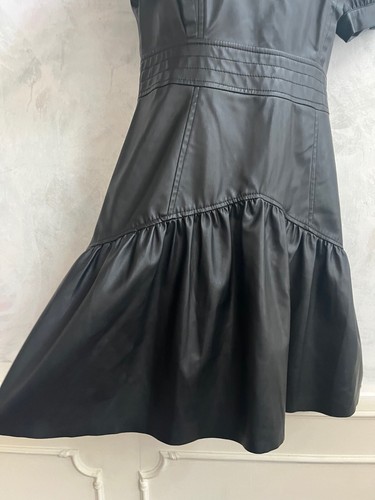 NEW - ZARA Black Faux Leather Puff Sleeve Rock Grunge Flared Mini Shift Dress S - Picture 4 of 8