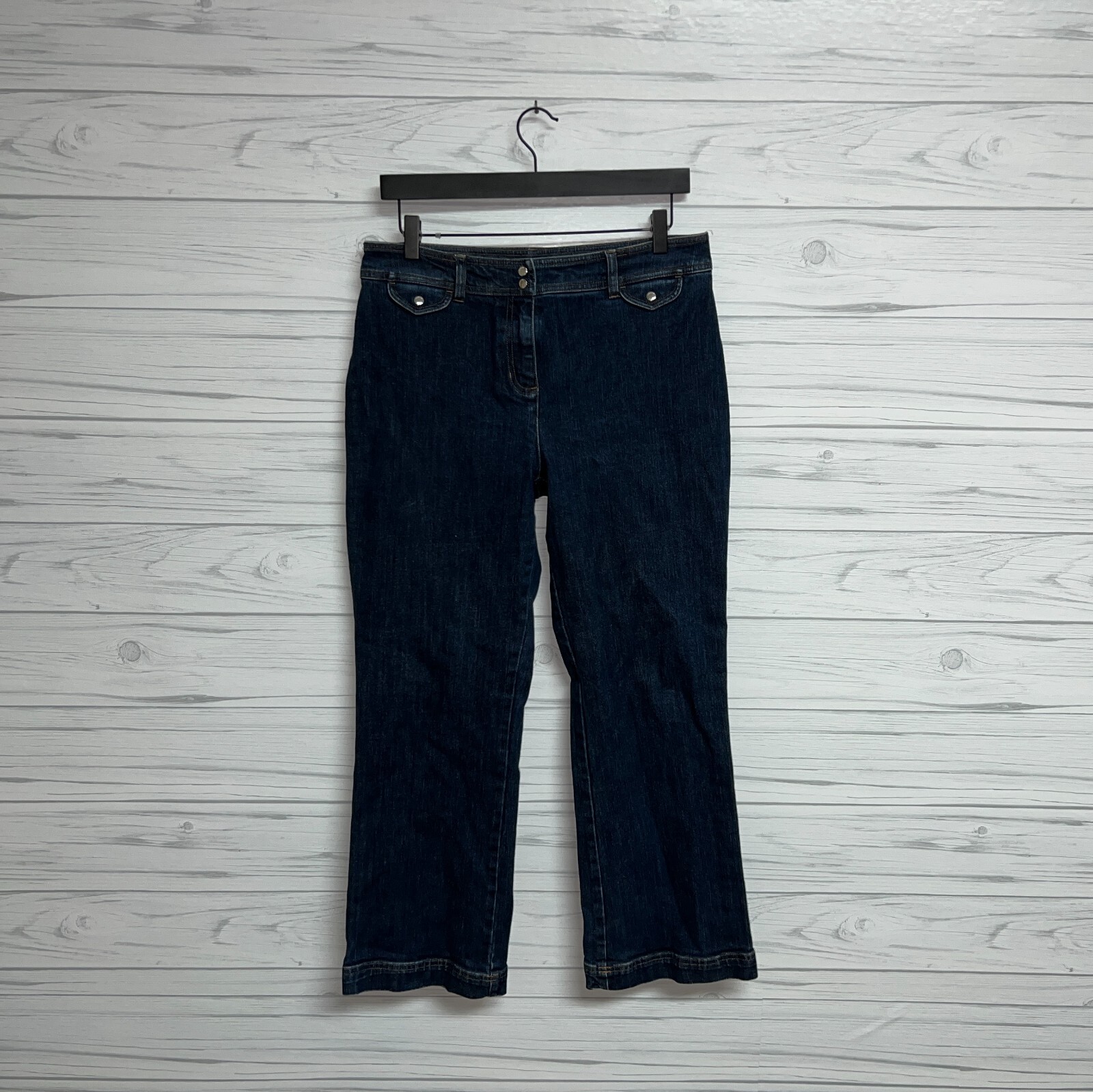 Jones New York flared jeans womens size 10 piete blue dark wash mid rise