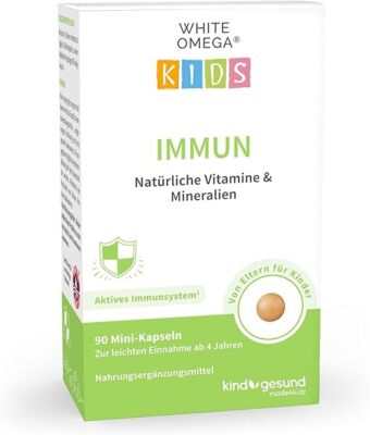 Vitamine für Kinder,  90 Mini-Kapseln Omega-3, Vitamin C, D3+K2, Selen, Zink