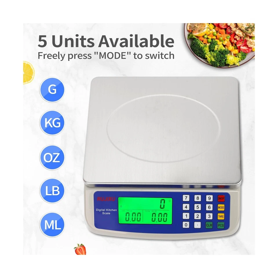 Báscula de cocina digital grande 30 kg báscula comercial para alimentos 66 lb para Bak... Envío rápido Foto 3 de 4