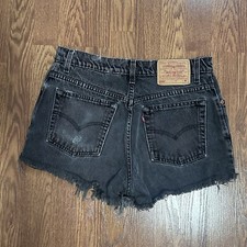 VTG Levi's 550 High Rise Denim Shorts Size 30 Vintage Cutoff Black Frayed Hem