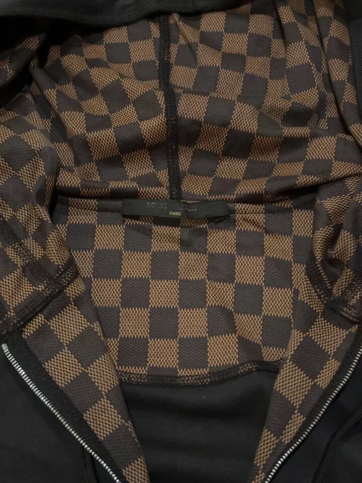 LOUIS VUITTON（LV） Felpa con cappuccio e zip Louis Vuitton marrone Ebene Millionaire Damier taglia XL uomo X Large