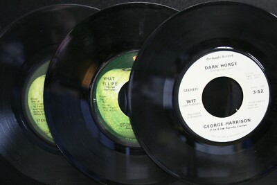 3 RECORDS 45 GEORGE HARRISON DARK HORSE APPLE SCRUFFS WHAT IS LIFE MISS O'DELL