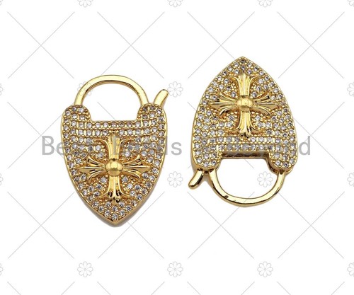 Gold/Silver Finish Cross On Heart Lock Clasp, 17x25mm - sku#K150 - Picture 2 of 6