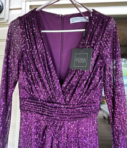 Ieena MAC DUGGAL 26490 Long Sleeve Ruched Sequin Gown dress Size 2 Purple NWT - Picture 4 of 7