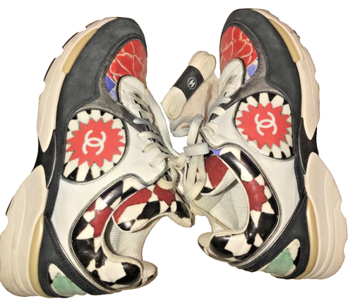 Chanel Multicolor Printed Coated Canvas and Suede CC Low Top Sneakers Size 37 - Picture 14 of 20