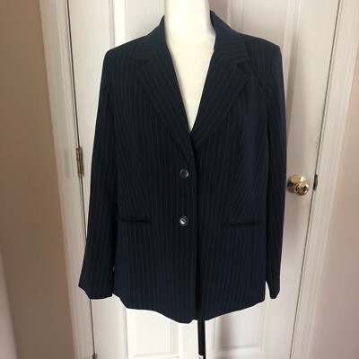 Dialogue QVC Women's Navy with White Pinstripe Blazer  - SIZE: 12 - READ BELOW