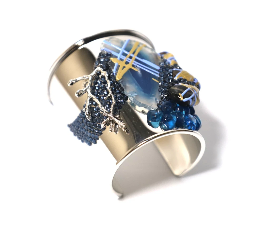 Collar Gargantilla Plata y Conjunto de Brazaletes Azul para Celebridades ÚNICO EN SU CLASE Foto 3 de 4