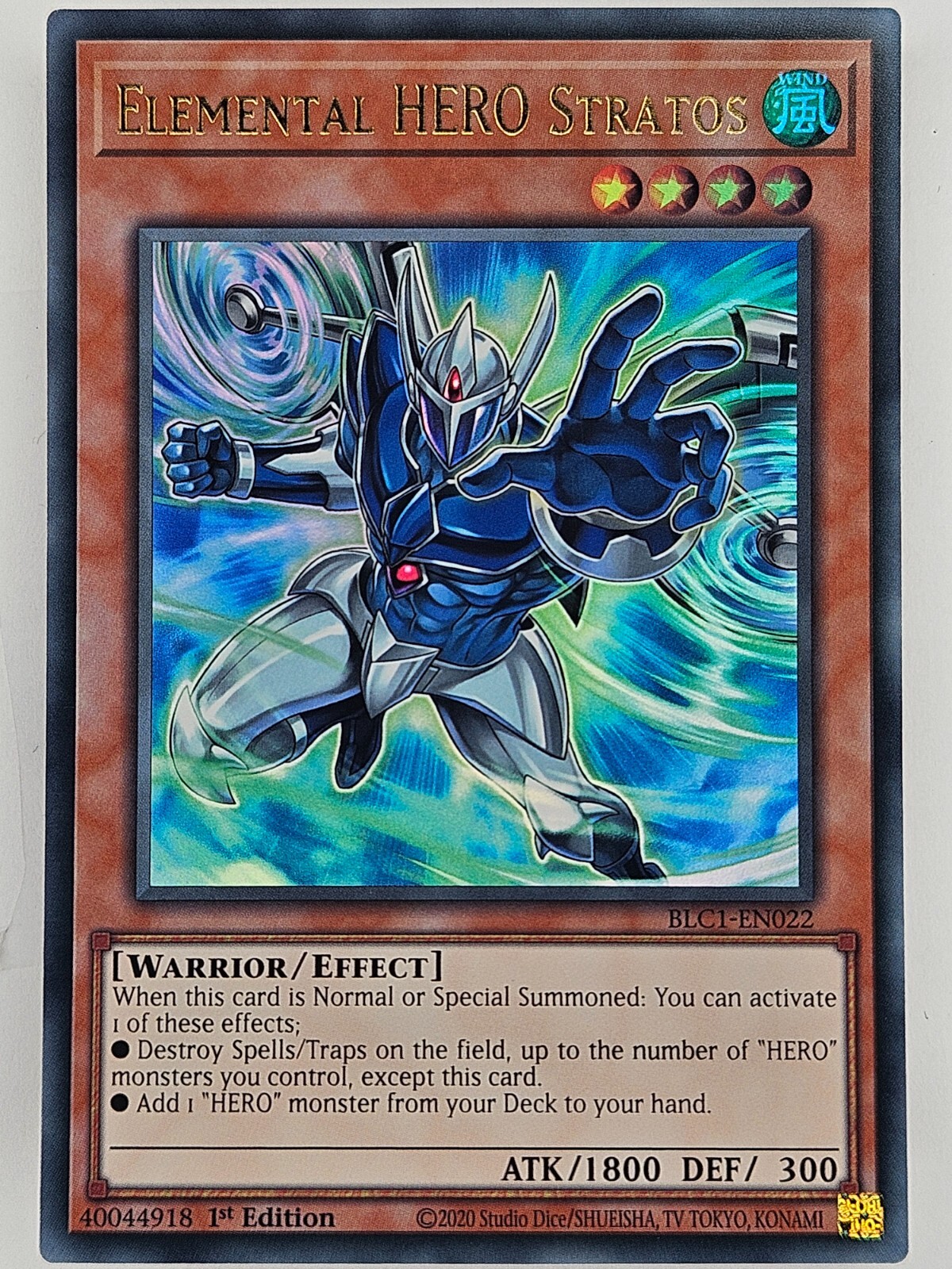 Yu Gi Oh BLC1-EN022 Elemental Hero Stratos Alt Art Gold Ultra Rare