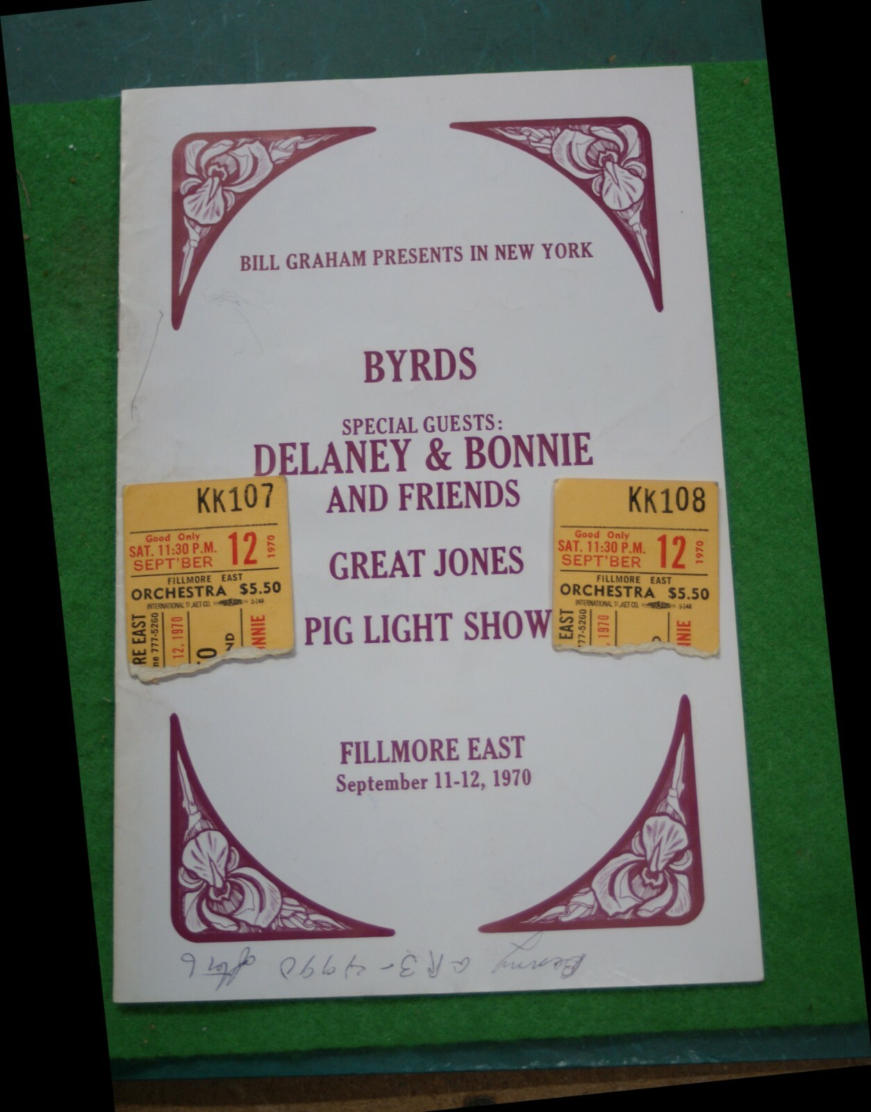 1970 PLAYBILL FILLMORE EAST BYRDS & DELANEY & BONNIE + TICKET STUBS