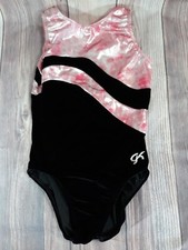Beautiful GK Elite Foil Pink Hearts  Black Velour Leotard AS Adult Small