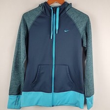 Nike Hoodie Womens Medium Teal Full Zip Therma Fit Sweatshirt Jacket Swoosh