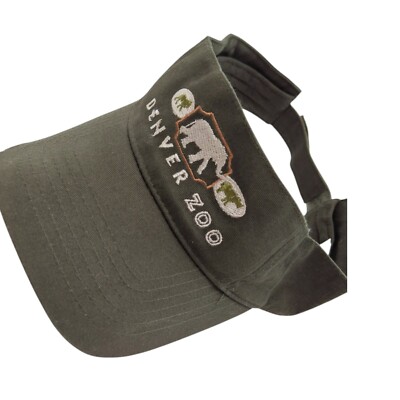 Vtg DENVER ZOO Visor Hat StrapBack Cap Embroidered Royal Headwear Khaki green