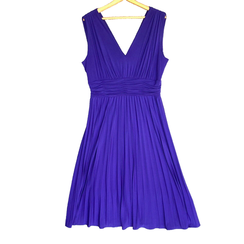 Suzi Chin Dress Womens 16 Solid Purple Stretch Lined Pleated Whimsigoth RP$128