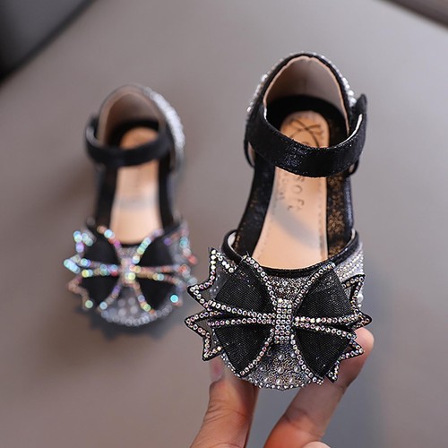 Bowknot Performance Dance Shoes For Girls Childrens Pearl Rhinestones Shoes - Picture 10 of 26