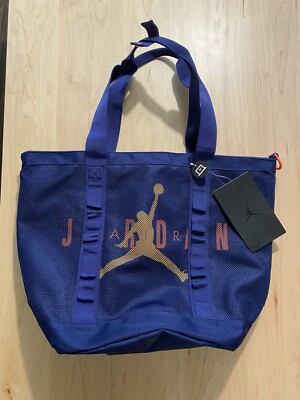 $60.00 RETAIL Michael Jordan Jumpman Unisex Blue Gold Coral Zip Tote Bag NBA