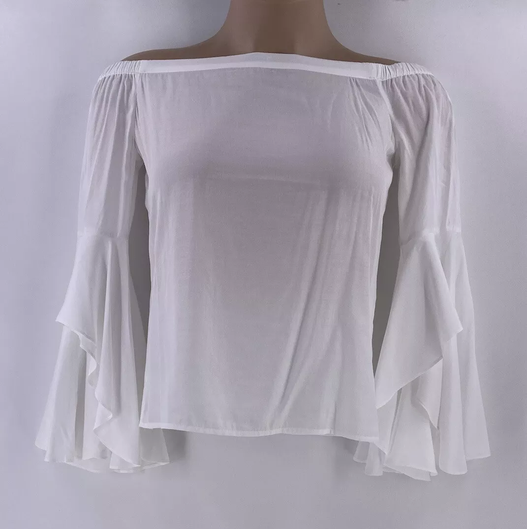 White off the shoulder top cheap with bell sleeves