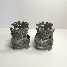 Set of 2 Salt City Candle Large Pewter Holder Love Birds Turtle Doves