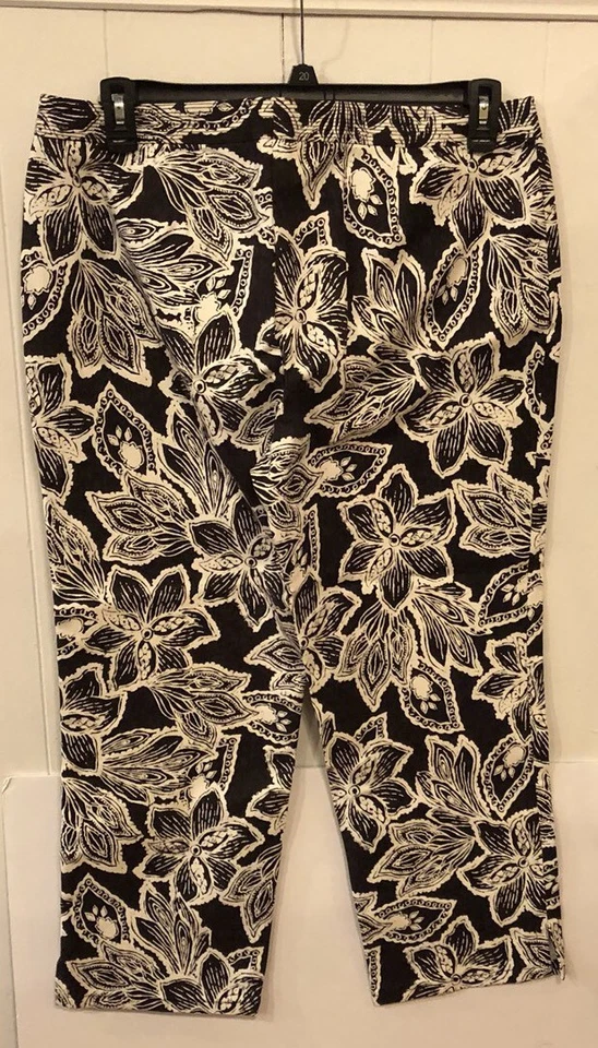 Linda Allard EllenTracy 14 Black/Brown/Cream Floral Stretch Dress Pants 27” Insm - Image 3 of 4