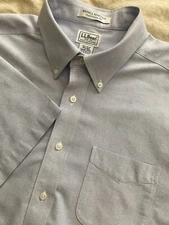 LL Bean Wrinkle Resistant Traditional Fit SS Button Work Shirt Gray-Blue Men XL