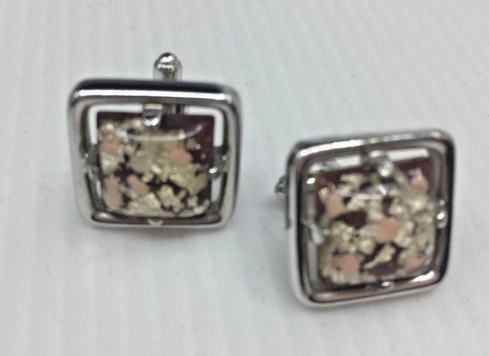 Мужские винтажные запонки запонки запонки #22 Hickok коричневый розовый серебристый тон - Изображение 2 из 4