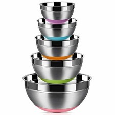 Stainless Steel Non Slip Colorful Silicone Bottom Nesting Storage Bowls Set of 5