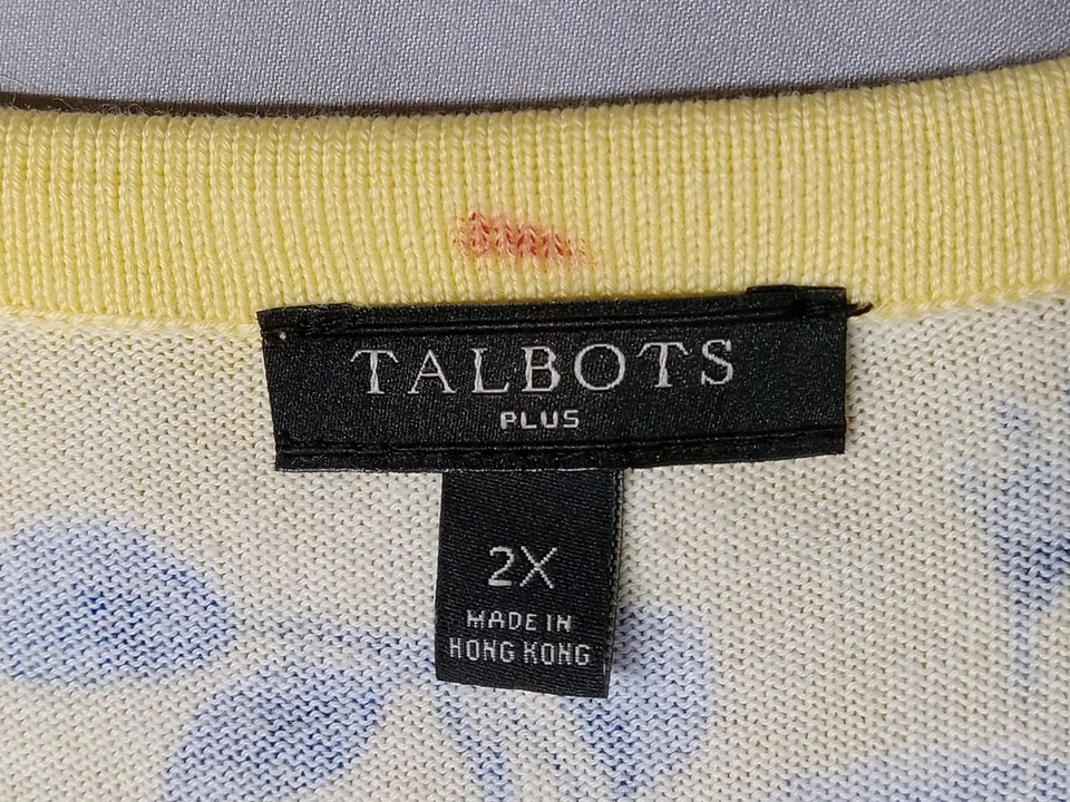 Talbots Womens Sz 2x Yellow Blue Floral  Cardigan Sweater Top 3/4 Sleeve - Image 3 of 4