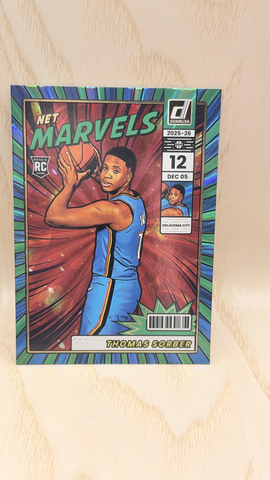 2025-26 Donruss #9 Thomas Sorber Net Marvels Holo Green Laser