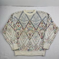 Vintage Saturdays Sweater Adult Medium Colorful Cream Knit 1990 Classic Pullover