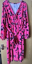 Ladies CurveWow Hot Pink Leopard Animal Print Wrap Tie Waist Dress Size 22