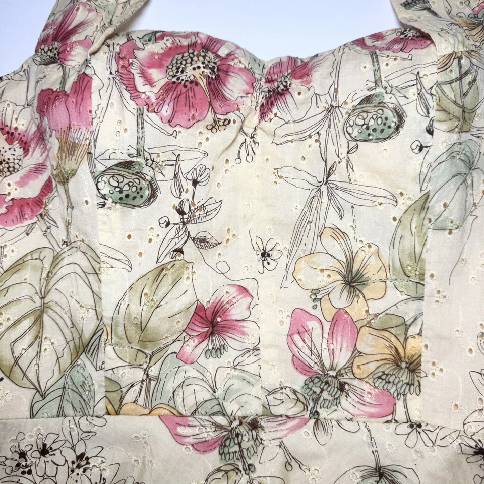 黄色花卉孔眼吊带迷笛连衣裙 14 Cottagecore 乡村圆裙 — 第 4/4 张图片