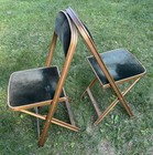 Pair Of Stakmore Antique Metal Folding Chairs Gold Painted, Green Velvet Seats 2 — photo 3