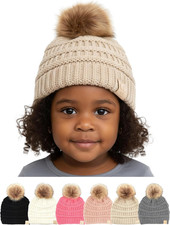Toddler Pom Beanie   Kids Winter Hat for Ages 1  4, Baby Boy  Girl Knit Beanies,