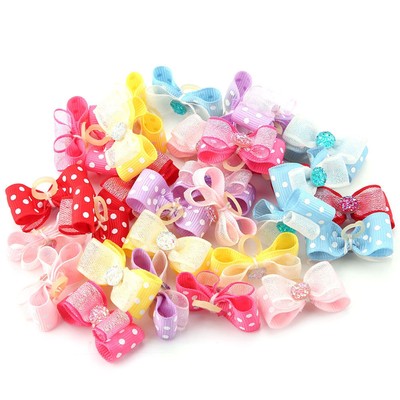 30pcs Shinning Rhinestone Bow Pattern Elastic Hair Rope Hair Band For Dogs Cats
