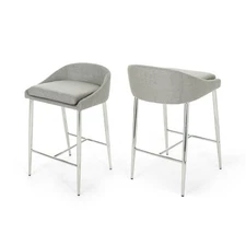 Counter Stool 2pcs/set, Modern Upholstered Stool with Chrome-finished Base