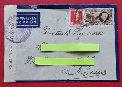POSTAL HISTORY ITALIAN OCCUPATION ALBANIA SHQIPTARE SHQIPNI AIRMAIL 20 Q.
