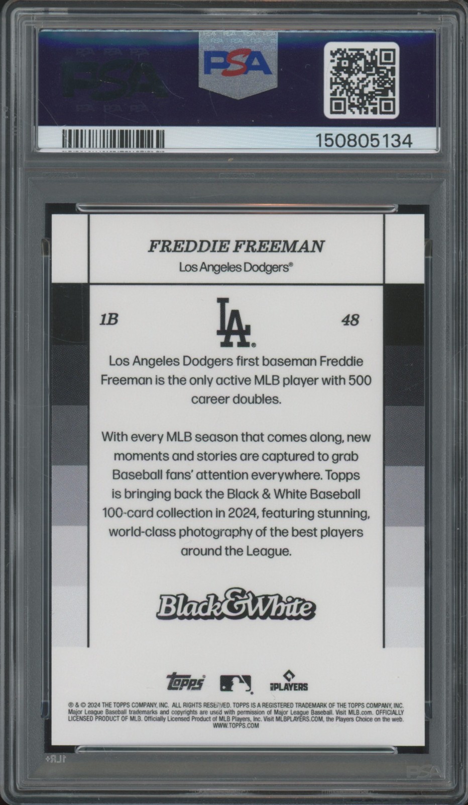 2024 Topps Black & White Blue #48 Freddie Freeman 40/49 Gem Mint PSA 10 view 2
