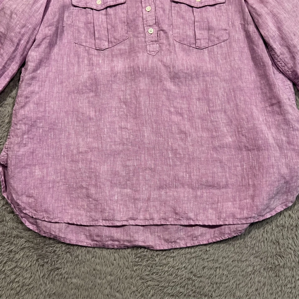 Camisa Talbots Petite de lino para mujer grande pequeña púrpura manga con lengüeta enrollable Foto 3 de 4