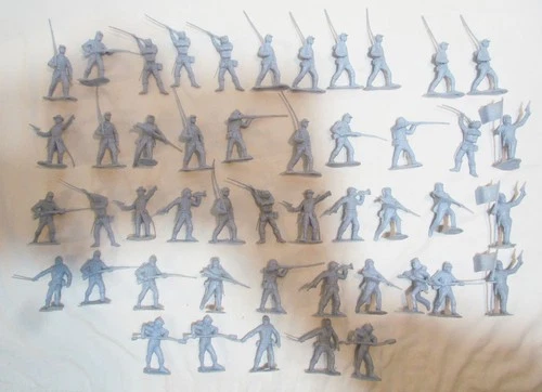 MARX BLUE AND GRAY PLAYSET LOT OF 47 UNION SOLDIERS 54mm CIVIL WAR 1960's &
