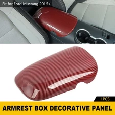 Red Carbon Armrest Storage Box Panel Cover Accessories For Ford Mustang 2015-24