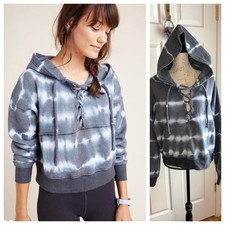 Free People Tie Dye Believer Crop Tie Front Gray White Hoodie Sweatshirt Small