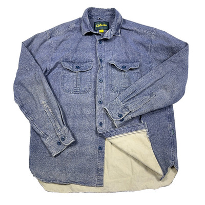 Cabelas Shirt Men Large Blue Button Up Chamois Cloth Camp Faded Shacket Adult *