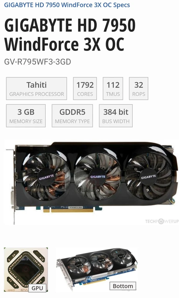 SCHEDA GRAFICA GIGABYTE RADEON HD 7950 WindForce 3X OC, 3 GB GDDR5 384 BIT - Immagine 4 di 4
