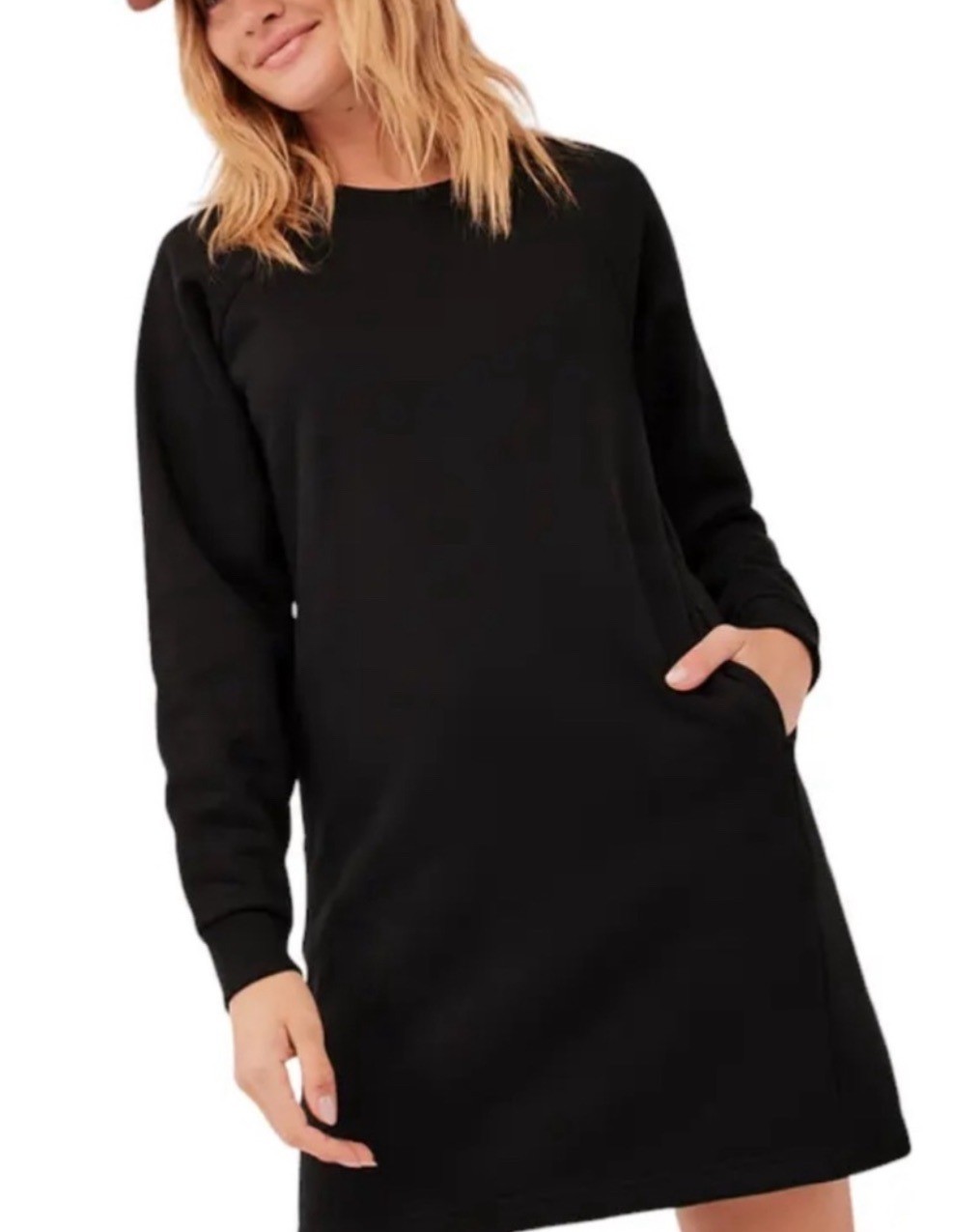 Pact Organic Cotton BLend Courtside Sweatshirt Dress Large Womens Black Fleece